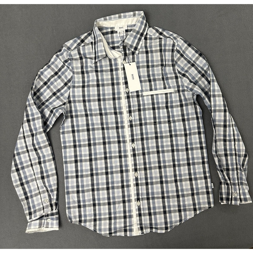 Authentic HUGO BOSS Kids Boys Long Sleeve Button-Up Shirt Size 16-M